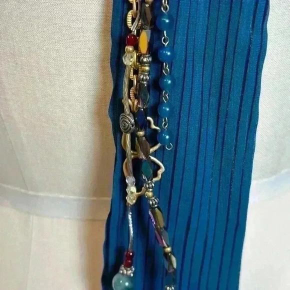 Vintage Stunning Handmade Agate Blue Polish Stone Scarf Necklace - Picture 5 of 13